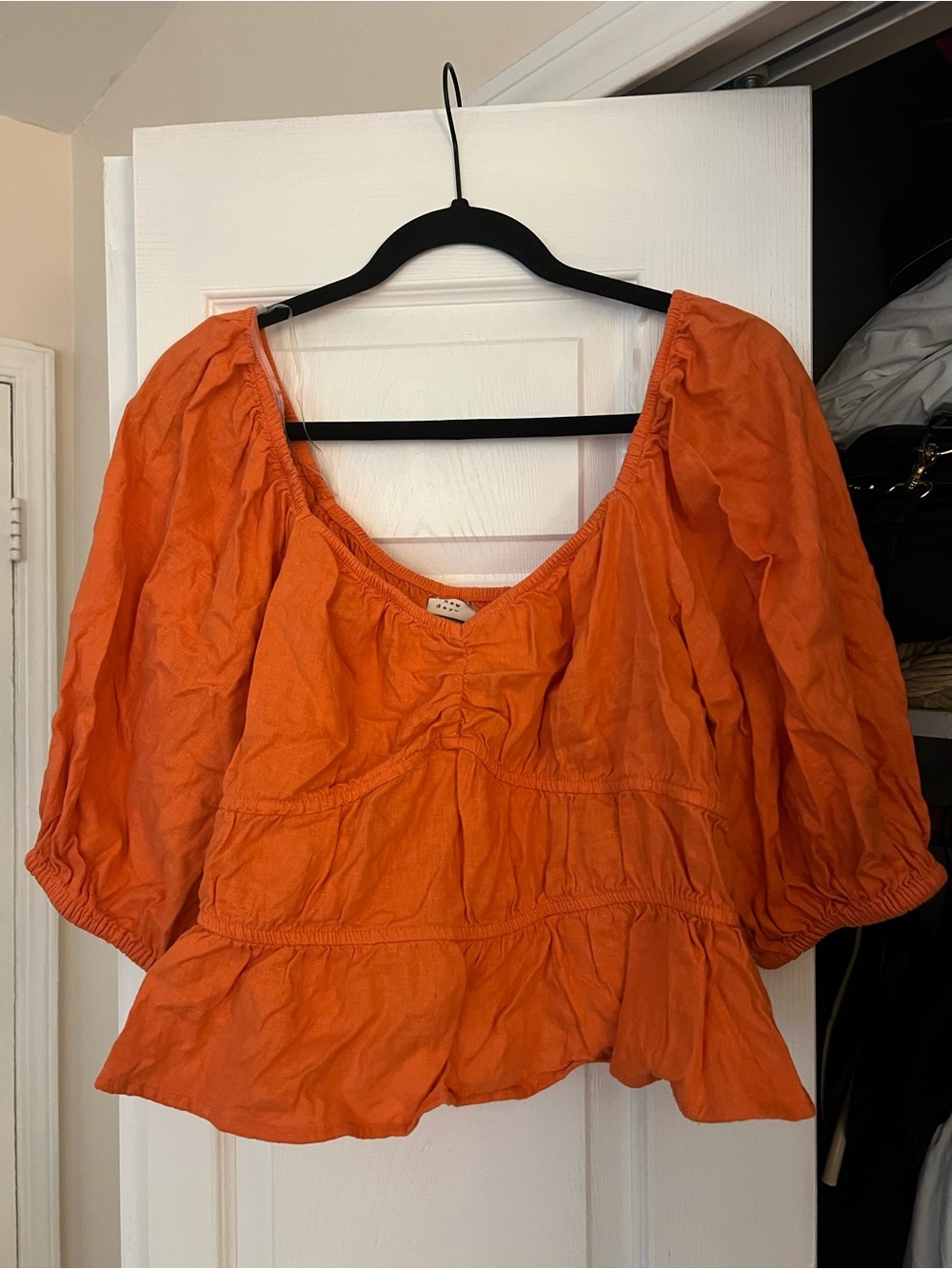 a new day Orange Puff Sleeve Peasant Top